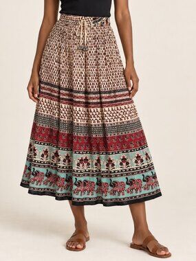 Gypsy Rose Bohemian Midi Skirt Sz S/M Elastic Waist Bell Tassels Hippie Festival